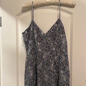 Blue fully lines lace dress. Knee length. Side zipper. With adjustable straps